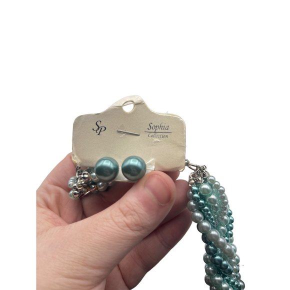 Shades of Green Twisted Pearl Necklace and Earring Set by Sophia Collection - Picture 6 of 10